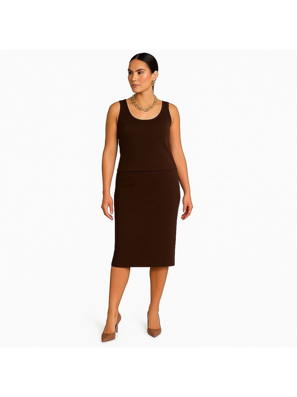 Vintage St. John Collection Knit Tank & Skirt Set Chocolate Brown 10 Made in USA